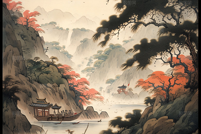中国画写意水墨画插画