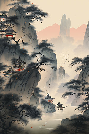 中国画中国风艺术插画