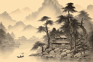 中国画写意山水插画