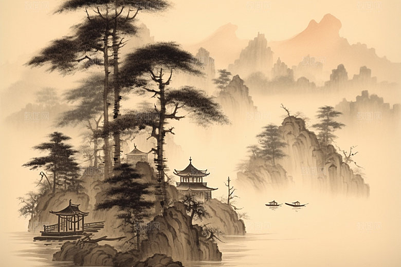 中国画高清晕染插画