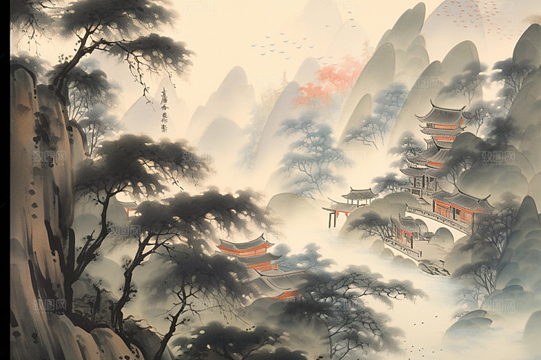 中国画艺术高清插画