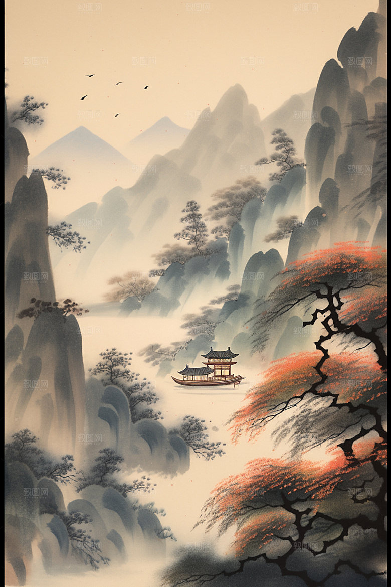 中国画国粹晕染插画