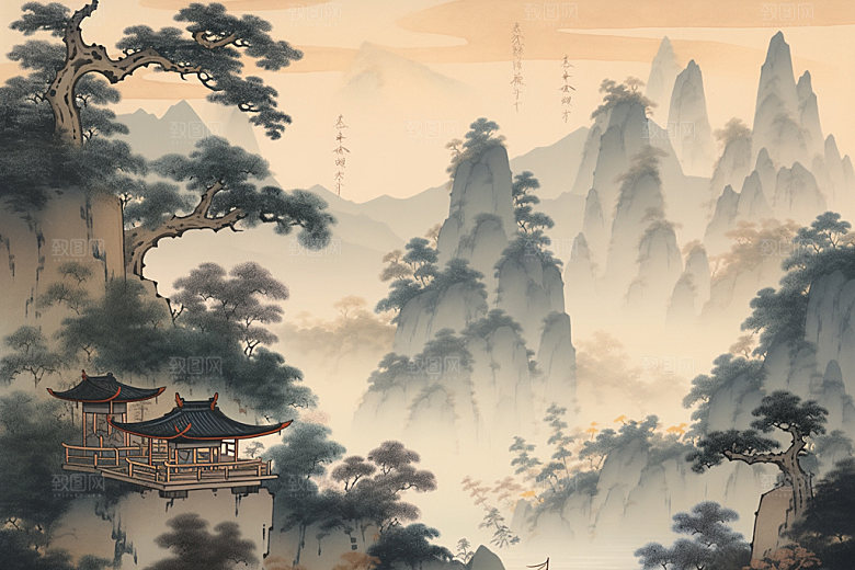 中国画国粹山水插画