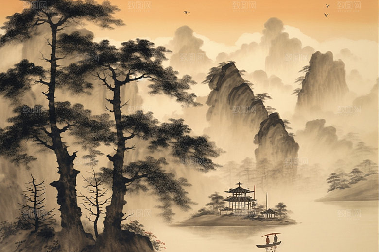 中国画中式国粹插画