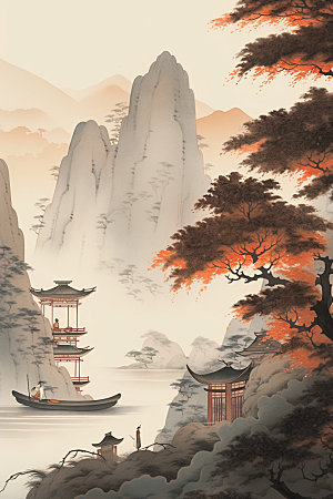 中国画中国风水墨画插画