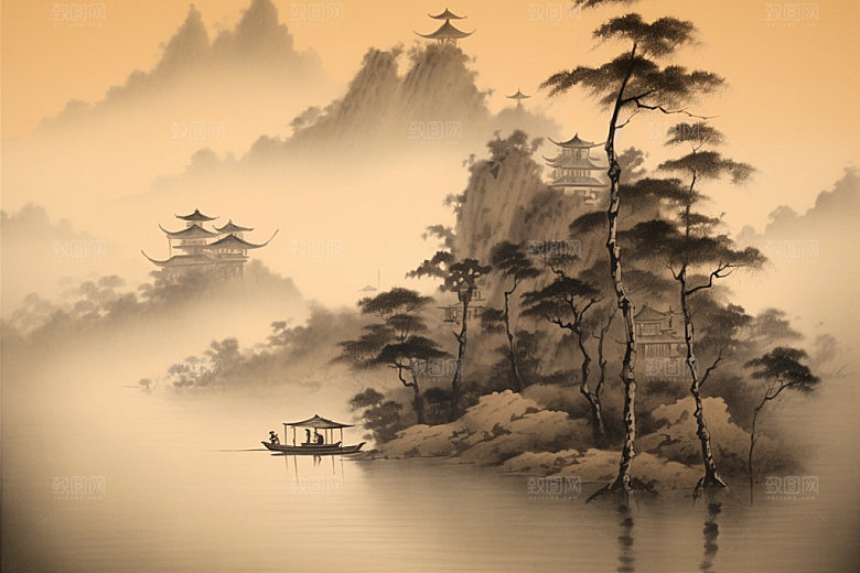 中国画写意中国风插画
