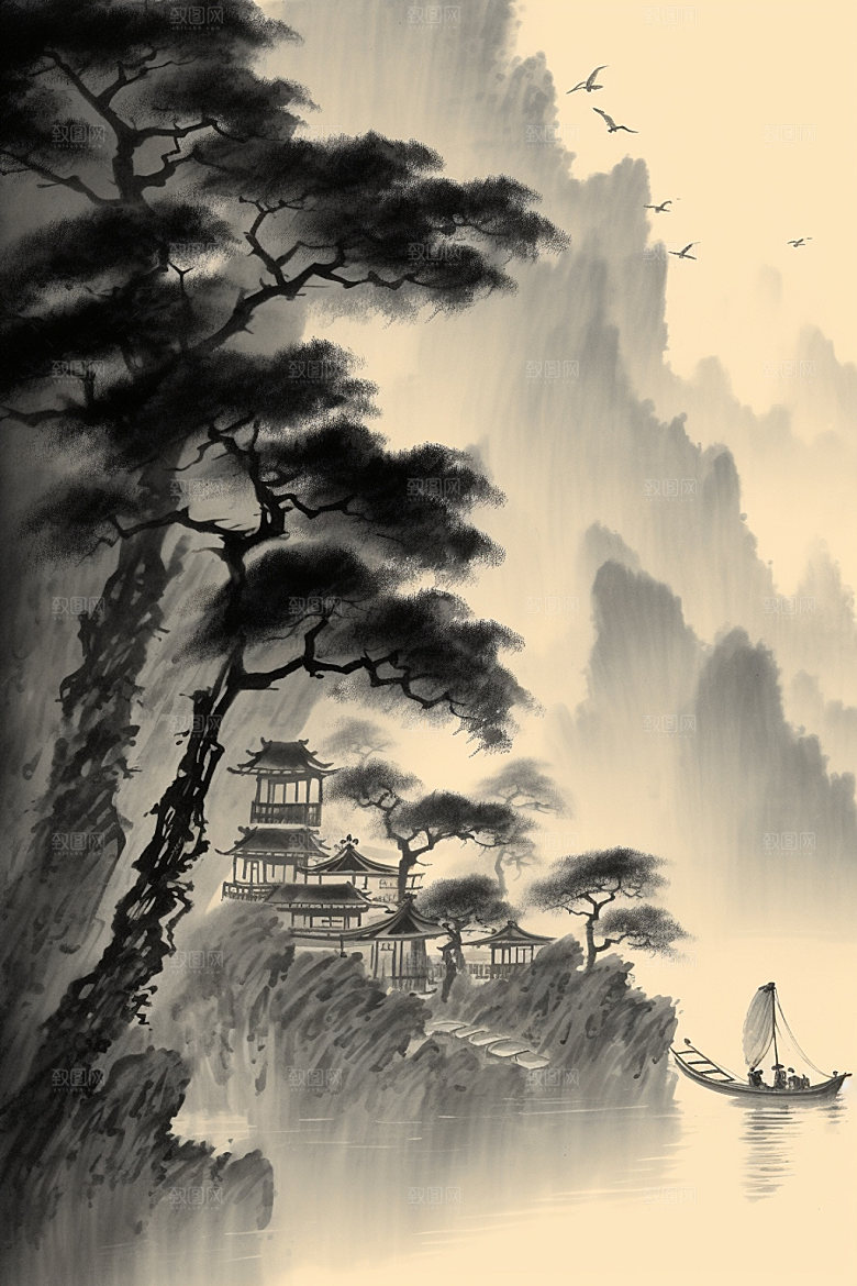 中国画写意中国风插画