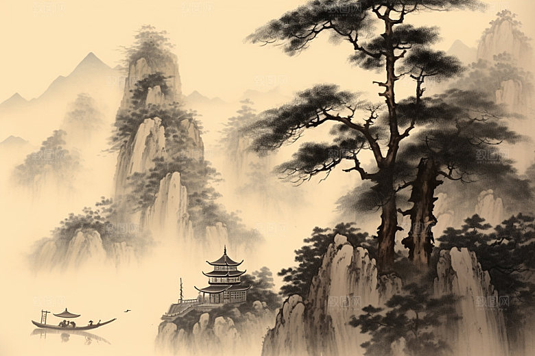 中国画中式国粹插画