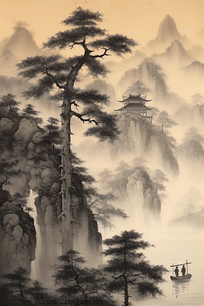中国画写意国粹插画