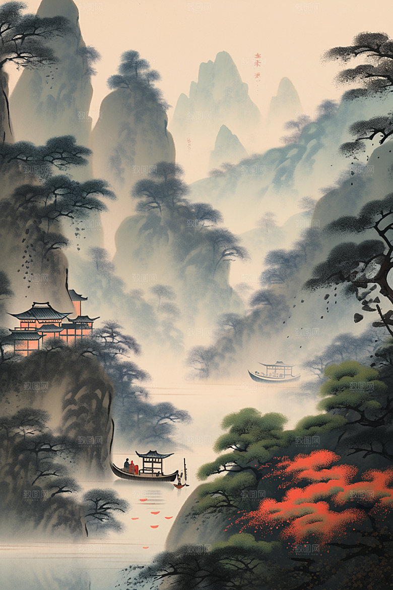中国画艺术水墨画插画