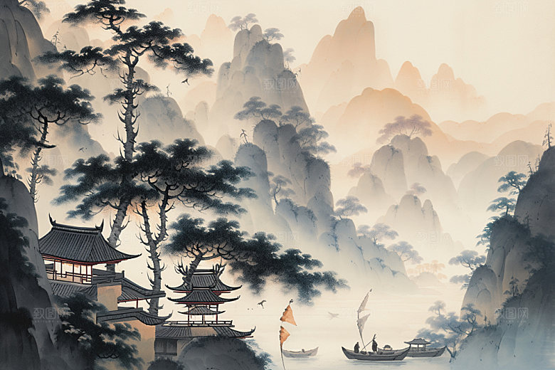 中国画写意高清插画