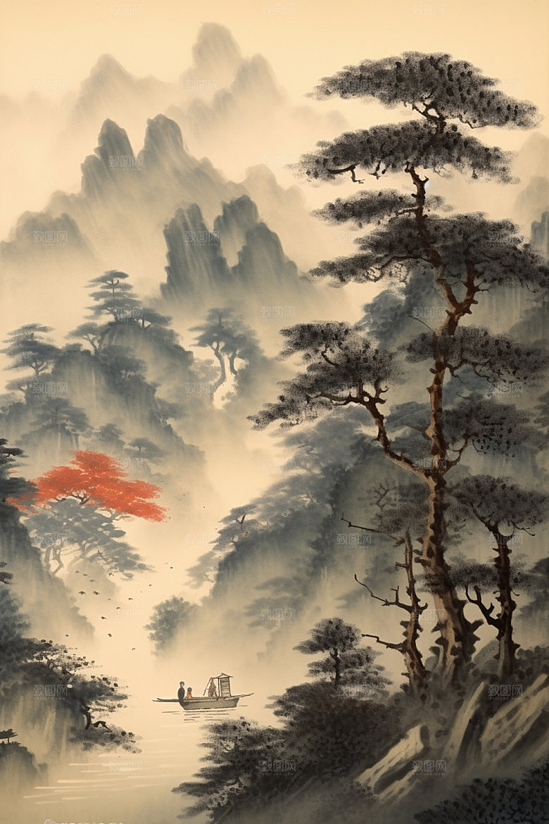 中国画晕染写意插画