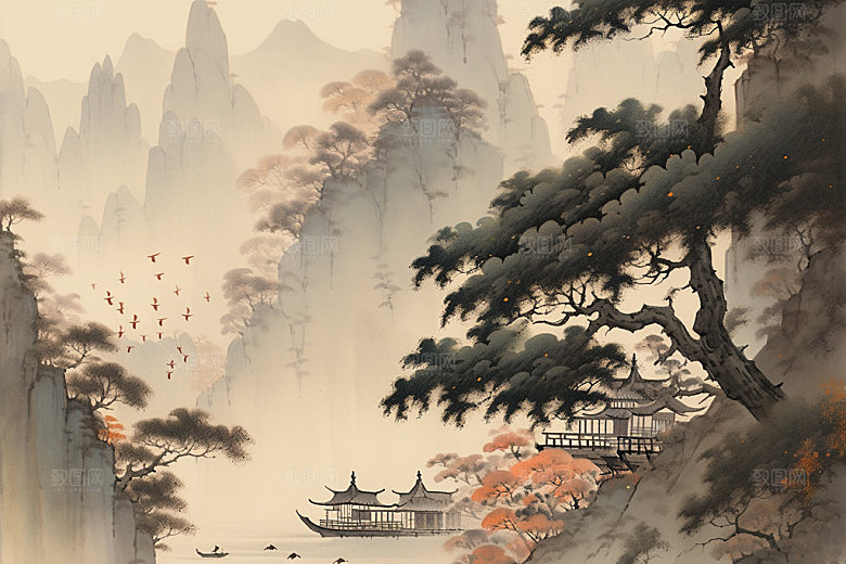 中国画中式国粹插画