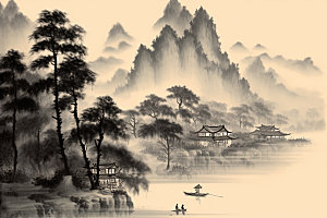 中国画中国风山水插画