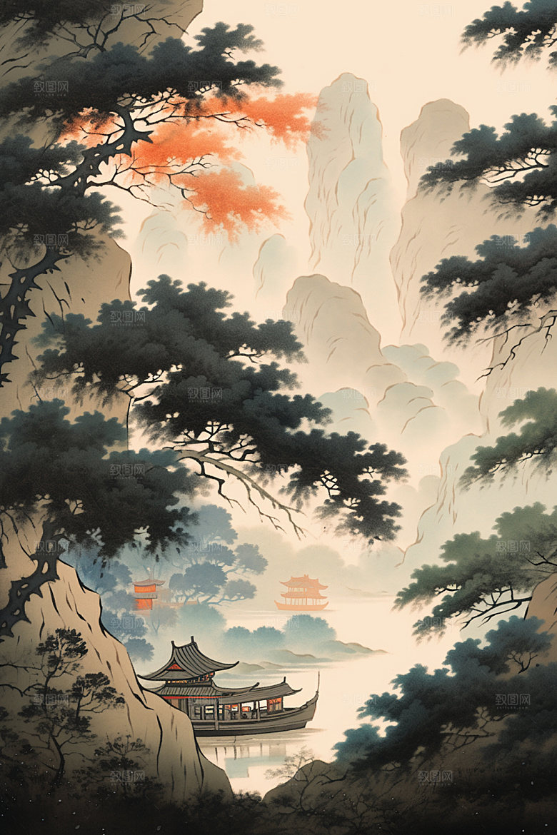 中国画国粹中式插画