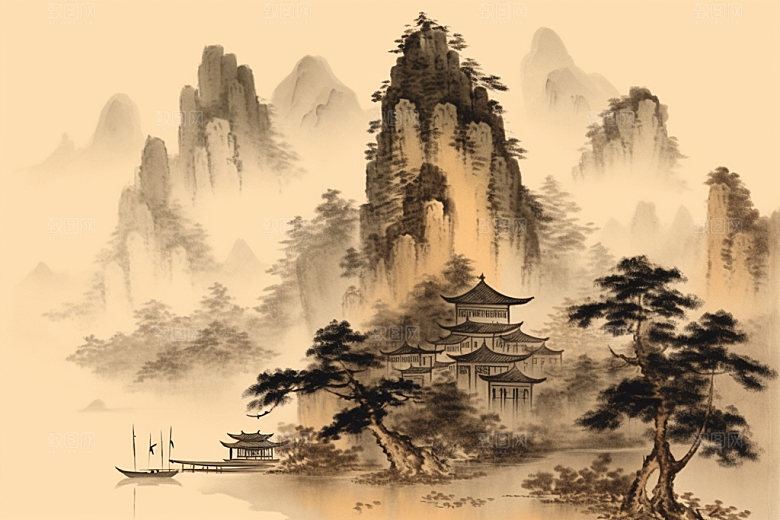 中国画中式山水插画