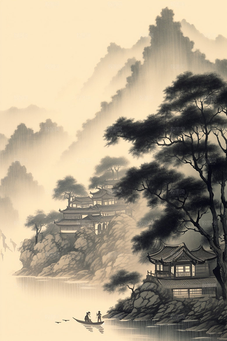 中国画写意国粹插画