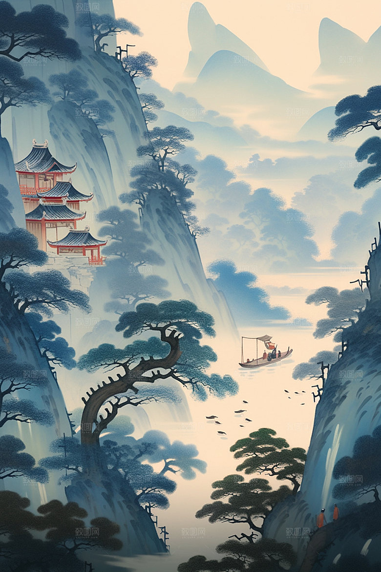 中国画水墨画中国风插画