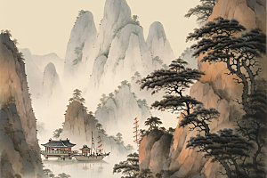 中国画中国风山水插画