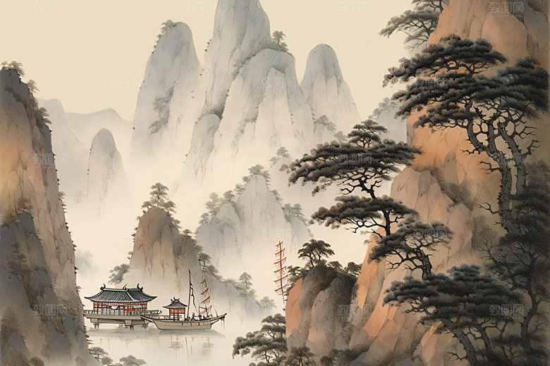 中国画中国风山水插画