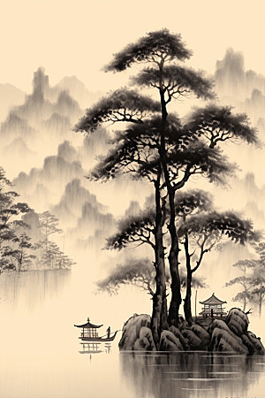 中国画山水艺术插画