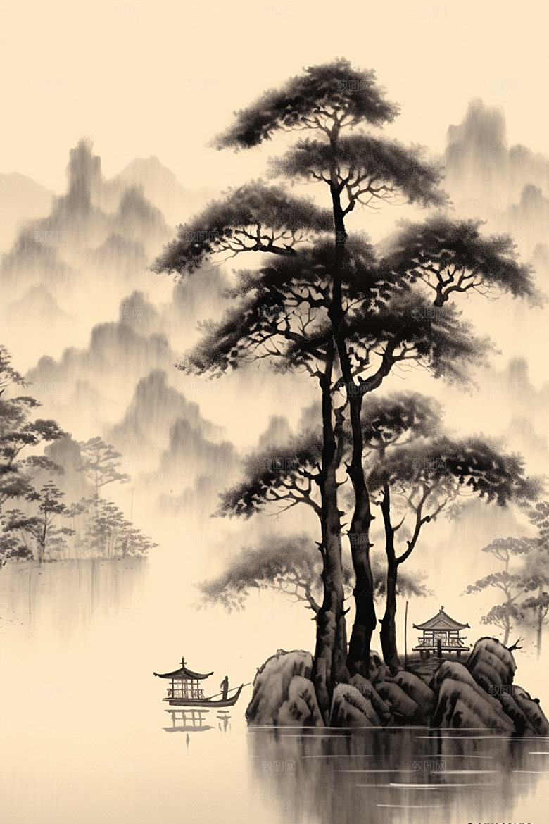 中国画山水艺术插画