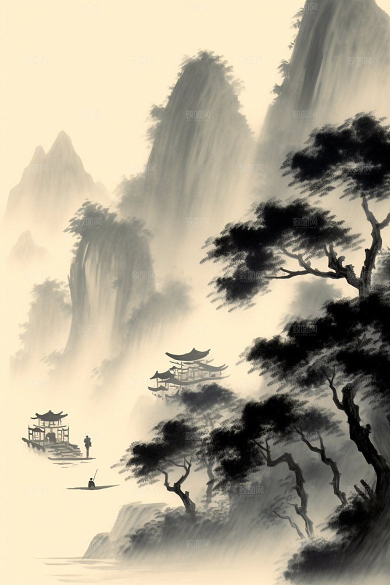 中国画艺术晕染插画