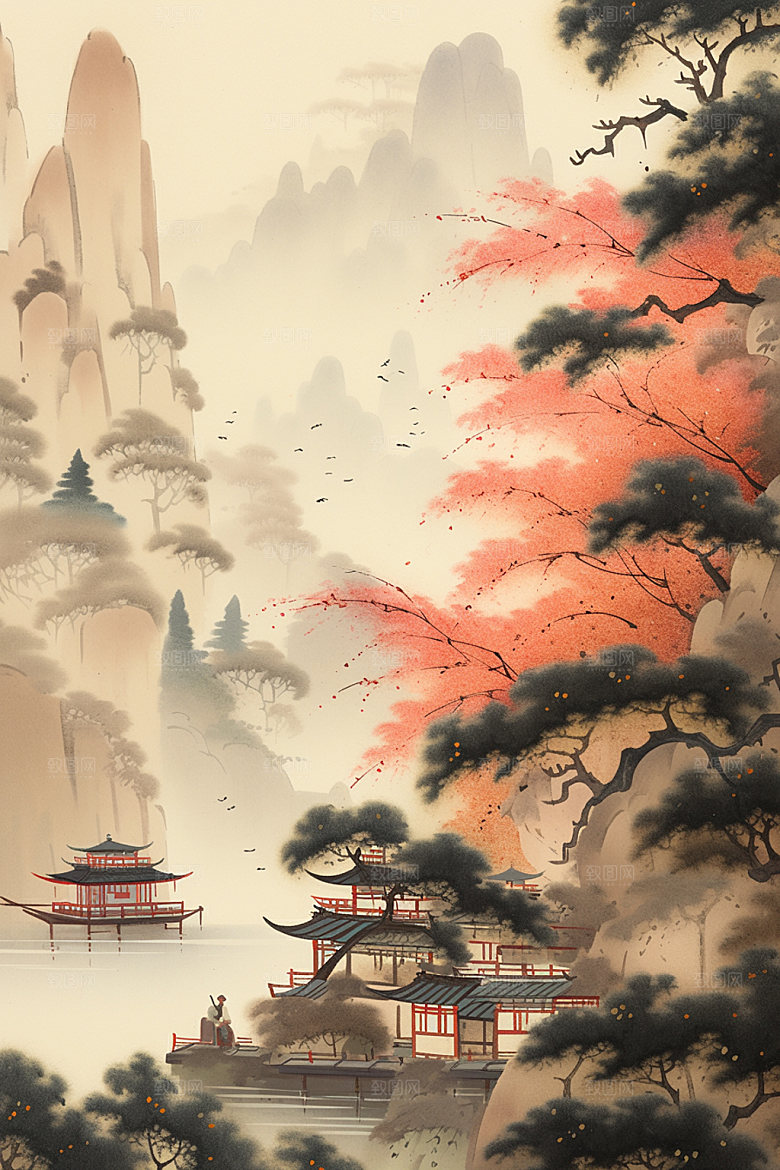 中国画山水写意插画