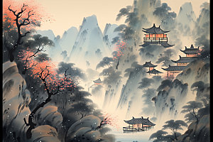 中国画国粹山水插画