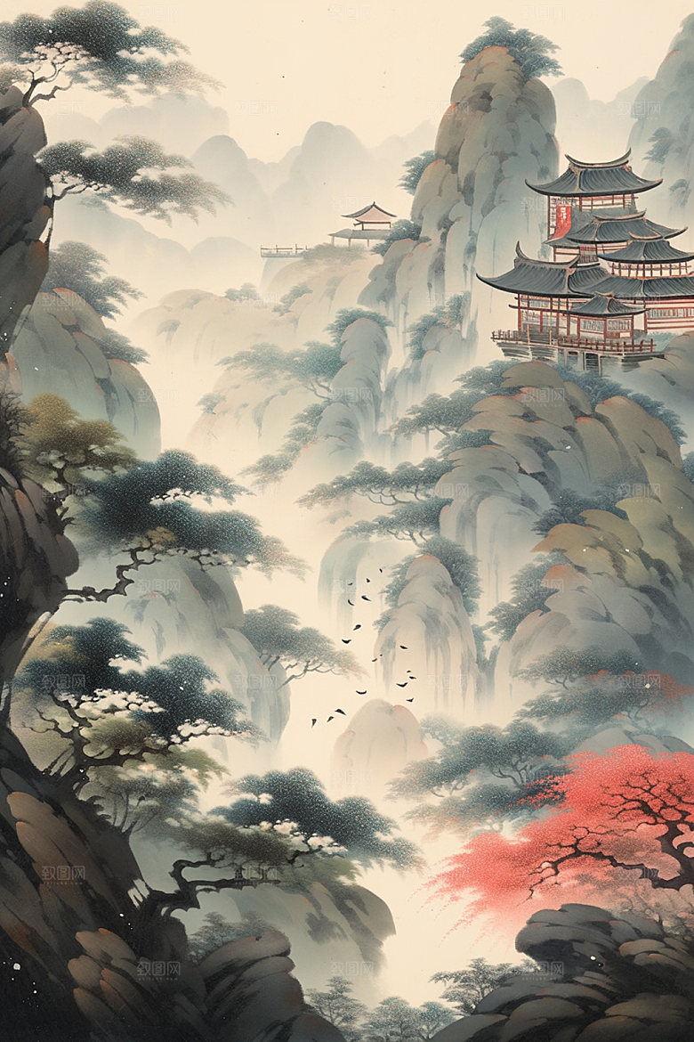 中国画水墨画写意插画