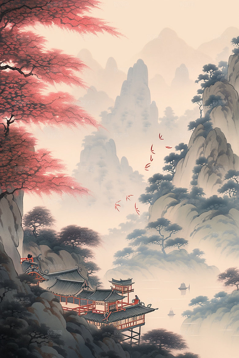 中国画水墨画国粹插画