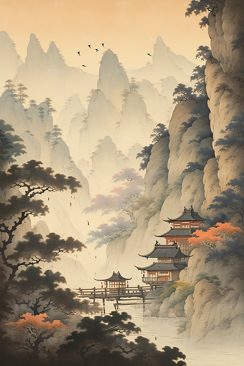 中国画水墨画写意插画
