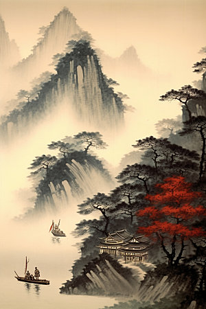 中国画山水艺术插画