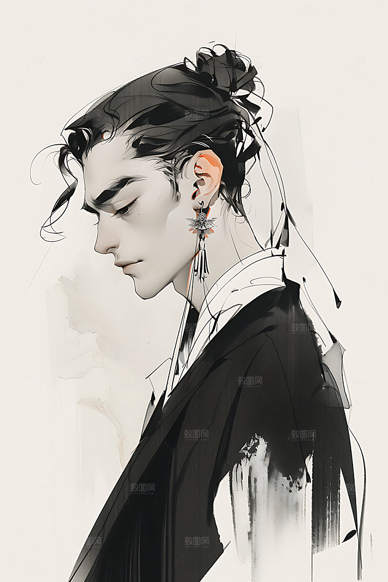 水墨侠客中国风人物插画
