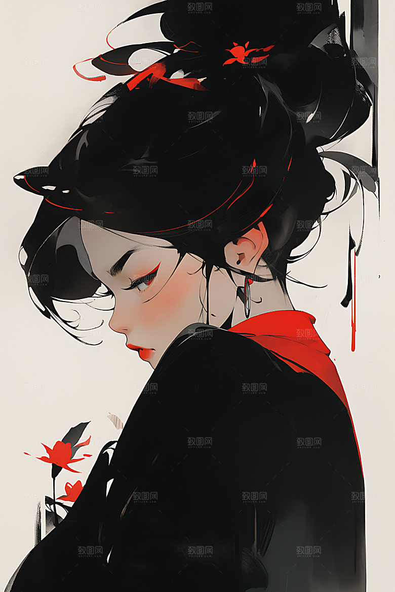 水墨侠客汉服中国风插画