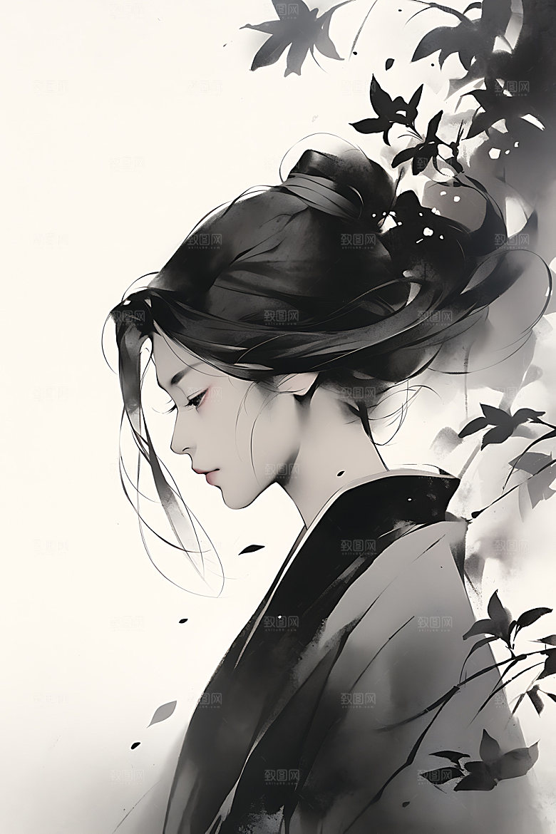 水墨侠客少侠汉服插画