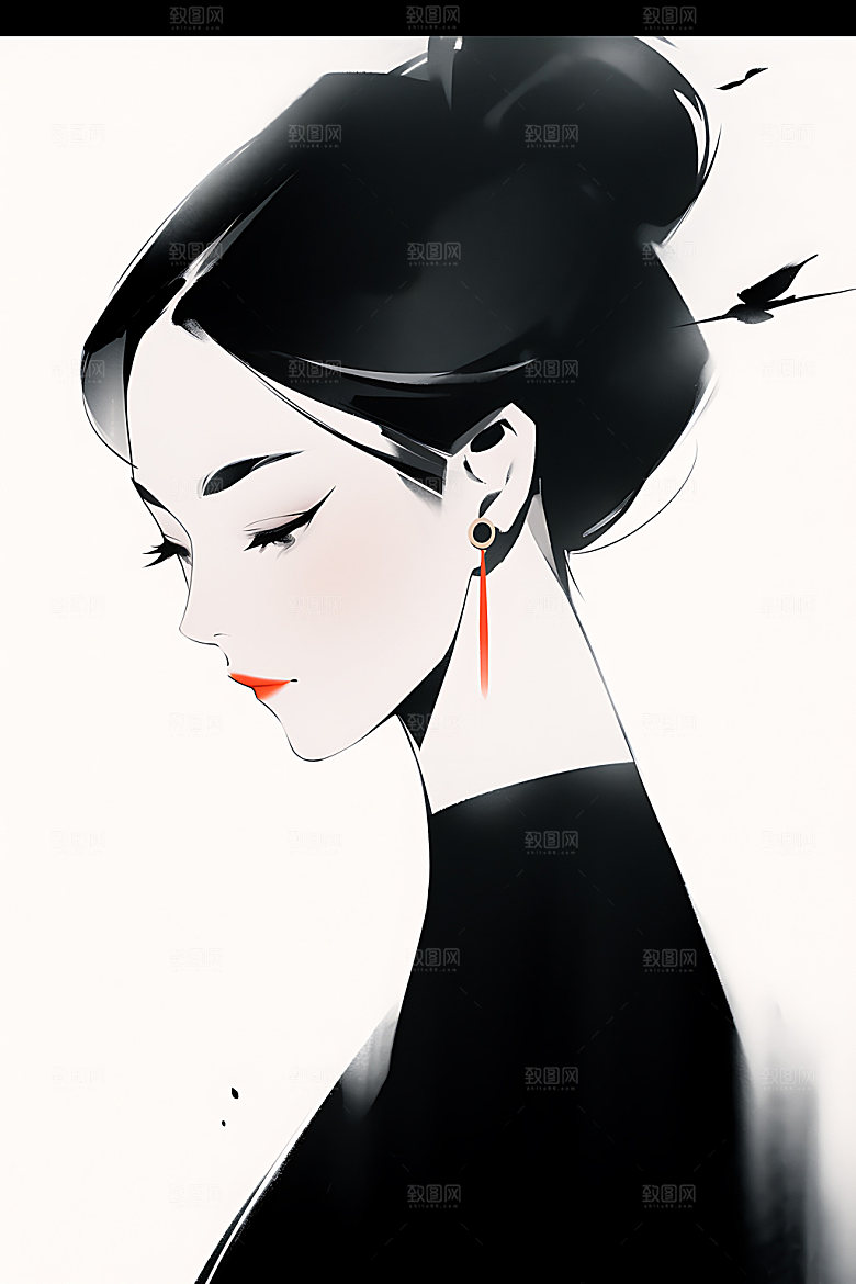 水墨侠客晕染人物插画