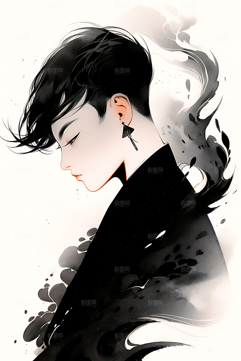 水墨侠客汉服人物插画
