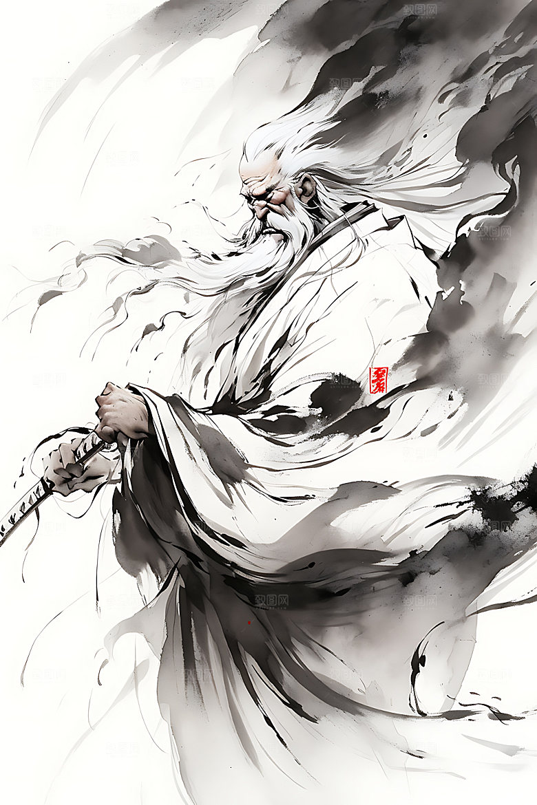 水墨侠客汉服少侠插画