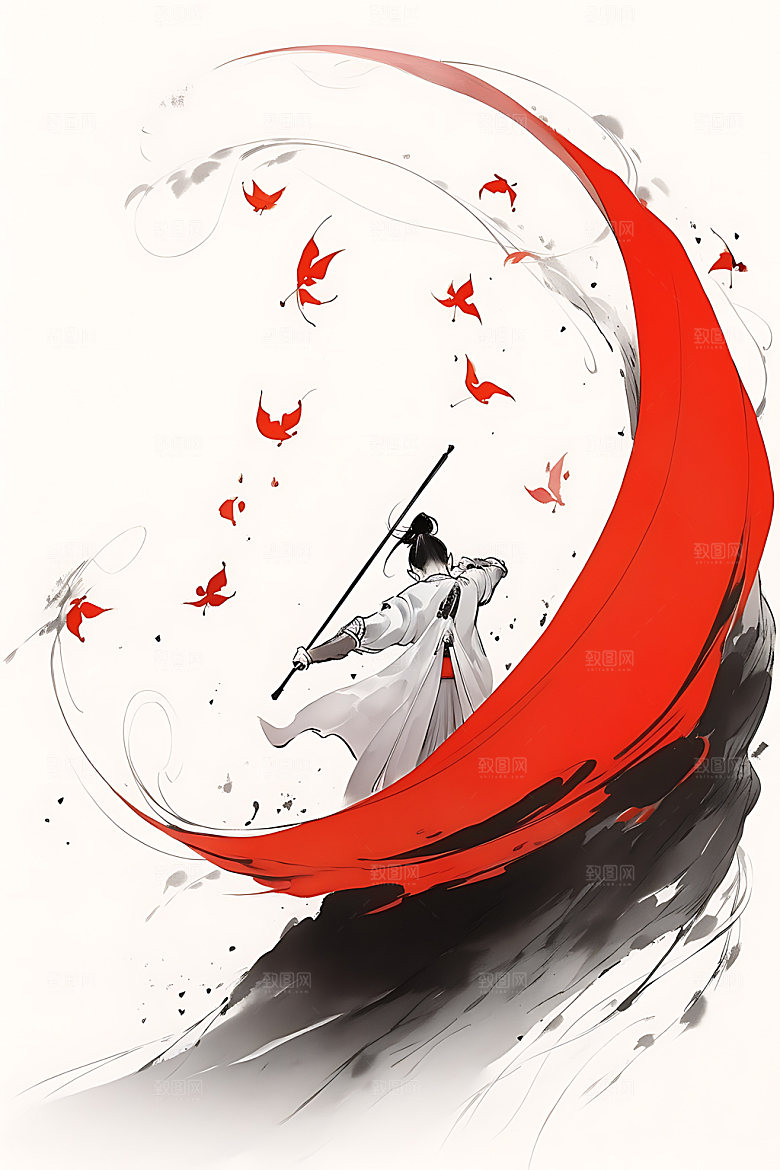 水墨侠客人物少侠插画