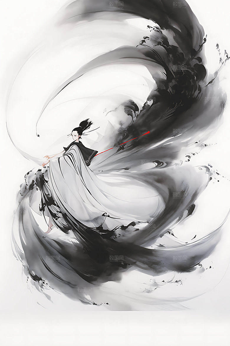 水墨侠客人物晕染插画