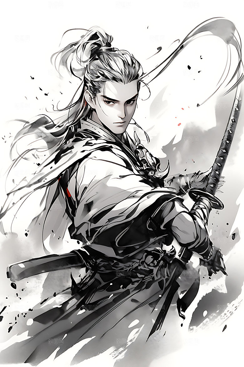 水墨侠客中国风汉服插画