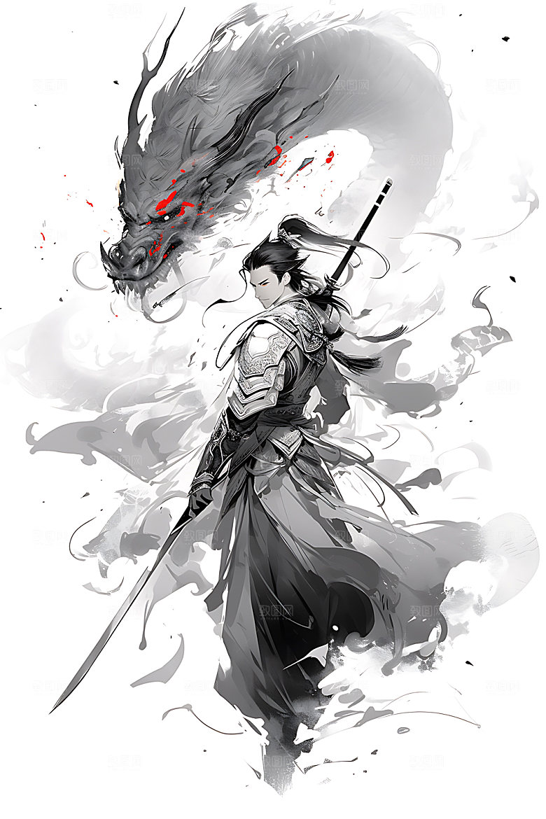 水墨侠客人物中国风插画