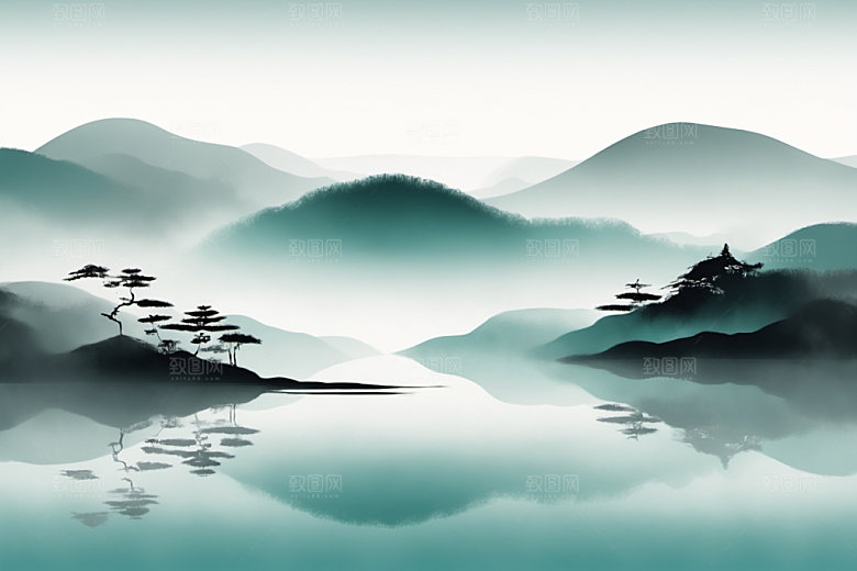 水墨意境山水装饰画