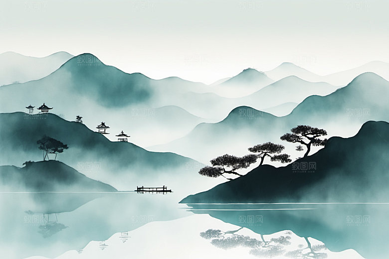 水墨山水意境装饰画
