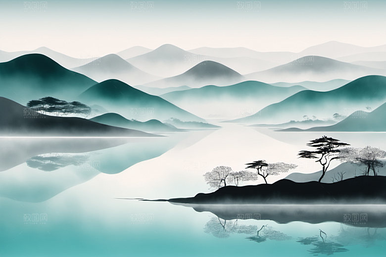 水墨山水国画装饰画