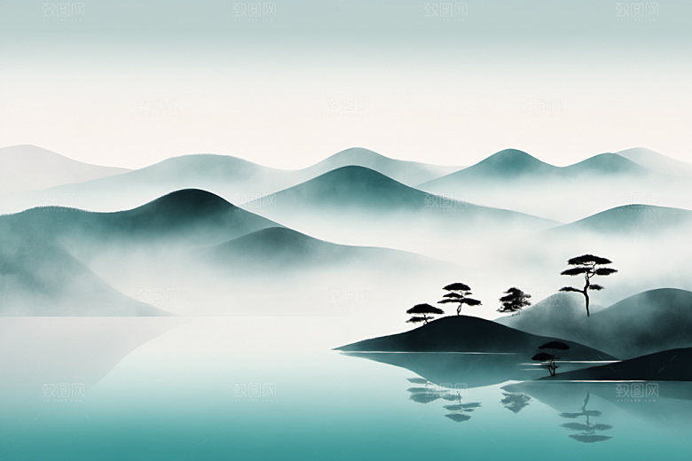 水墨唯美山水装饰画