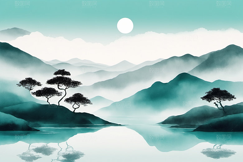 水墨唯美山水装饰画