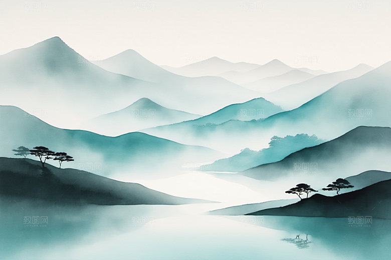 水墨山水唯美装饰画
