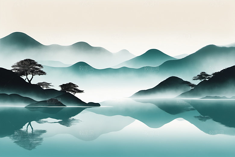 水墨唯美山水装饰画